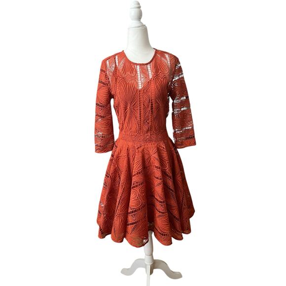 Maje Ripiza Fit And Flare Lace Mini Dress In Terracotta Size 1 ( Small) - Picture 2 of 16